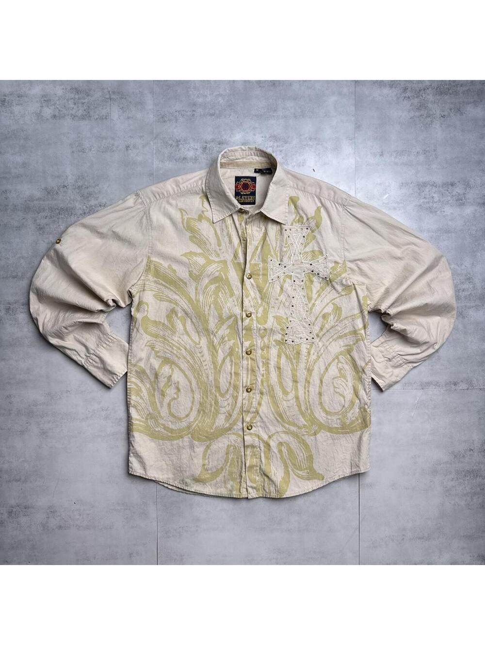 Y2K Platini Cross Affliction Rhinestones Button Up Shirt